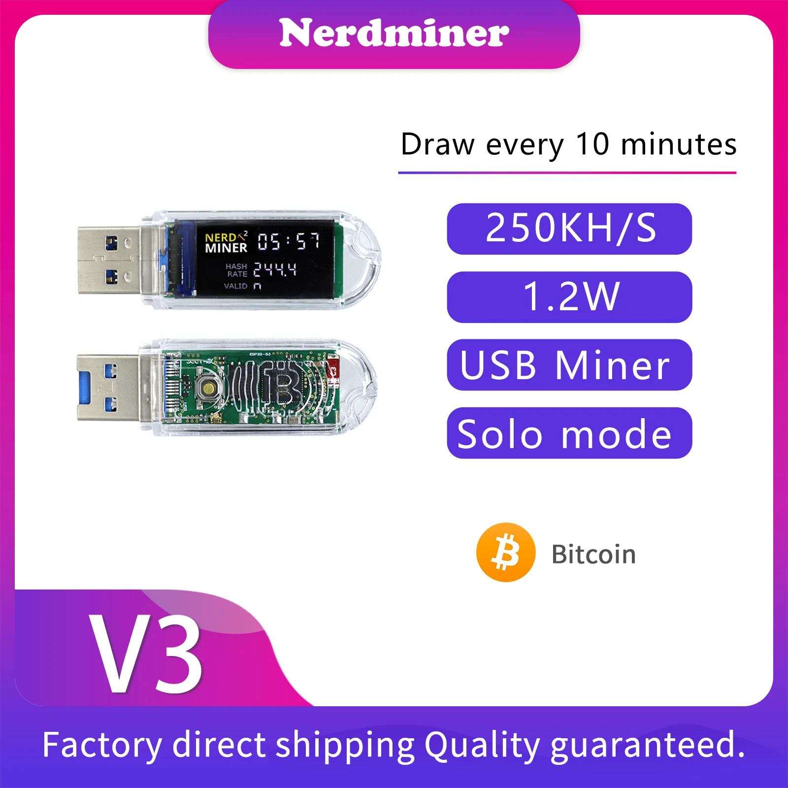 

Lucky Miner LV03 Solo USB Miner 250KH/s — машина для майнинга криптовалют на блокчейне, аппарат для майнинга Bitcoin Lottery Miner