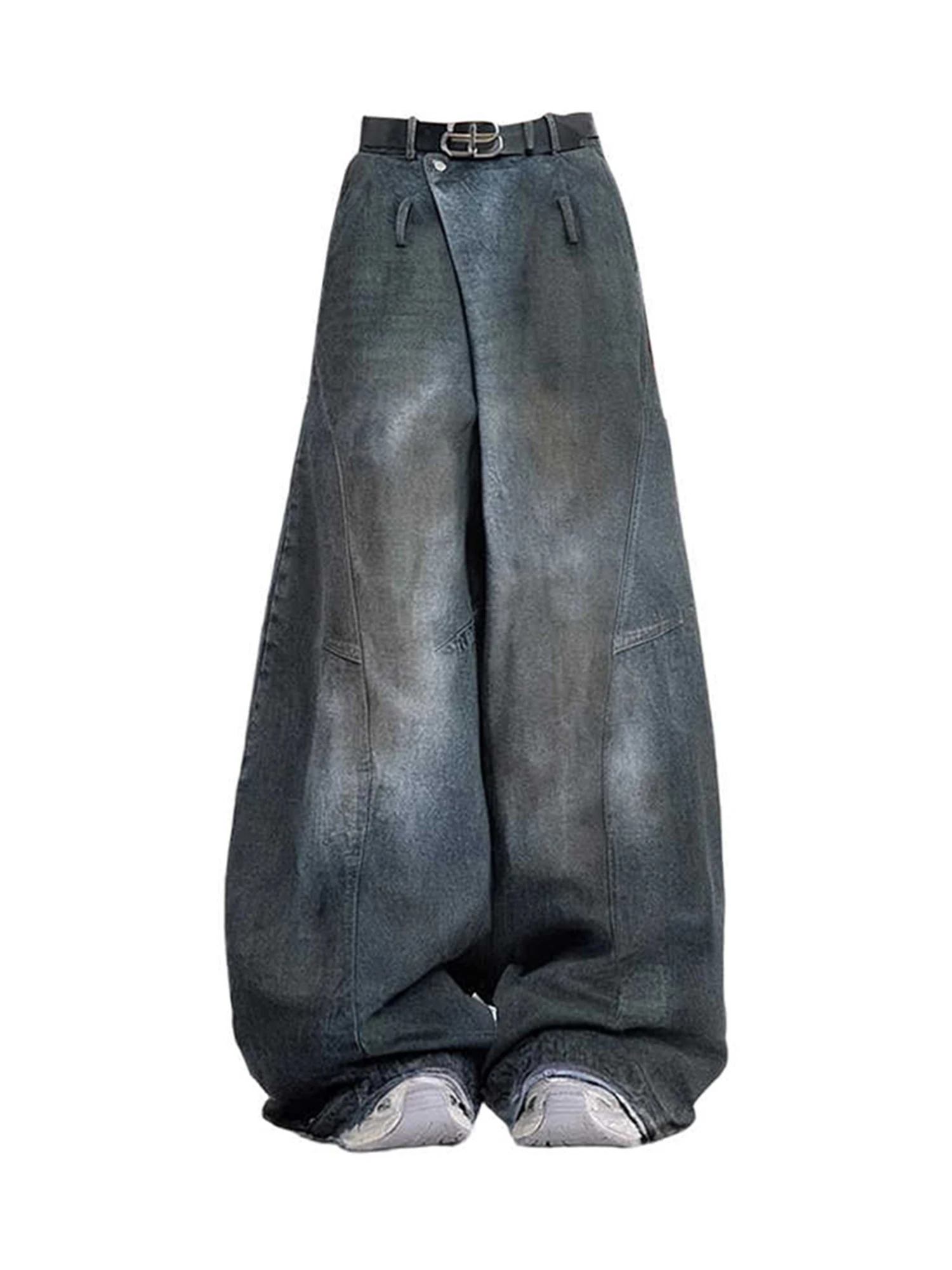 

Women Blue Y2k Baggy Bent Knife Jeans Harajuku Vintage Denim Trouser Japanese 2000s Style Boyfriend Jeans Pants Oversize Clothes