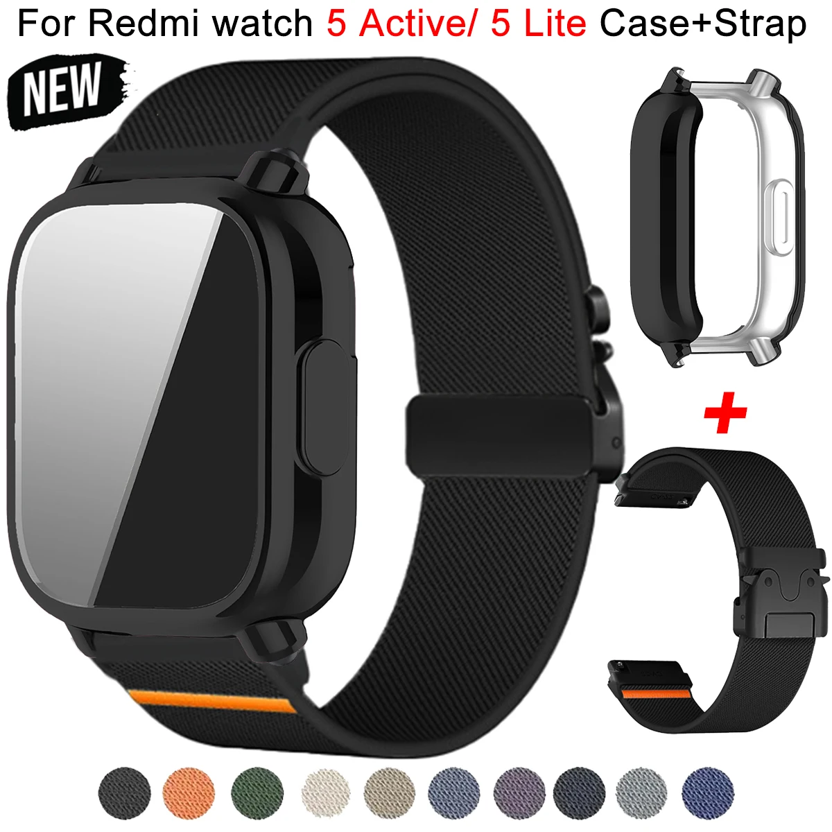 Armband + Hülle für Redmi Watch 5 Active 5 Lite Nylon elastisches Armband TPU Cover Fallschirmschnalle für Redmi 5 Lite Anti-Drop-Armband