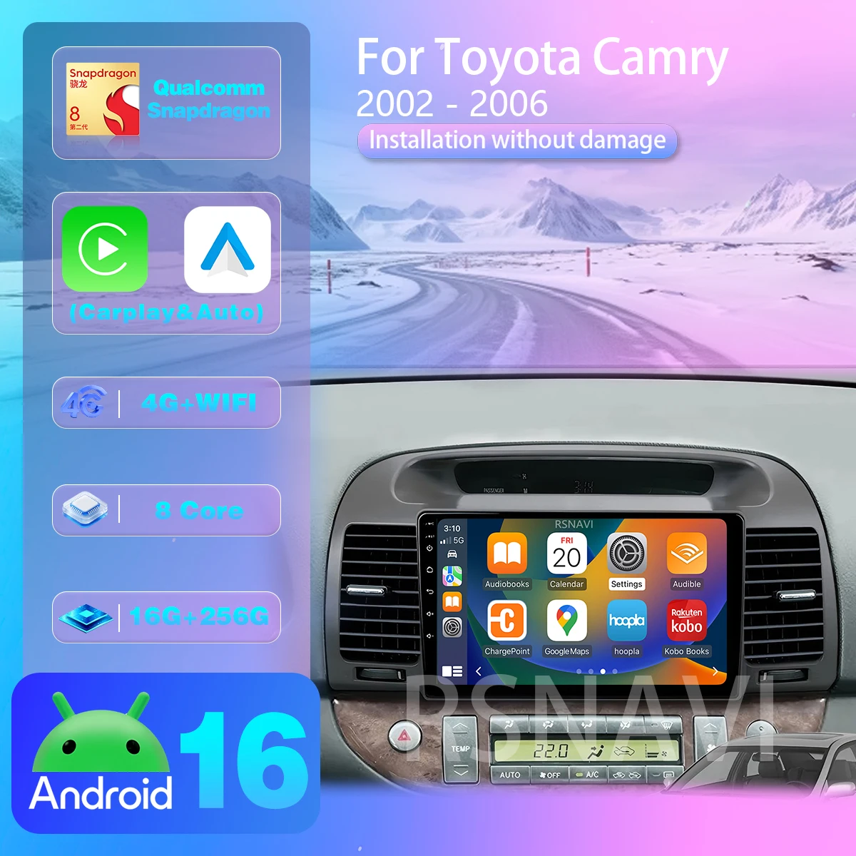 Plug-and-Play für Toyota Camry 5 XV 2001-2006 Android 16 2K QLED Stereo Autoradio Multimedia-Videoplayer GPS AI Sprachsteuerung CarPlay