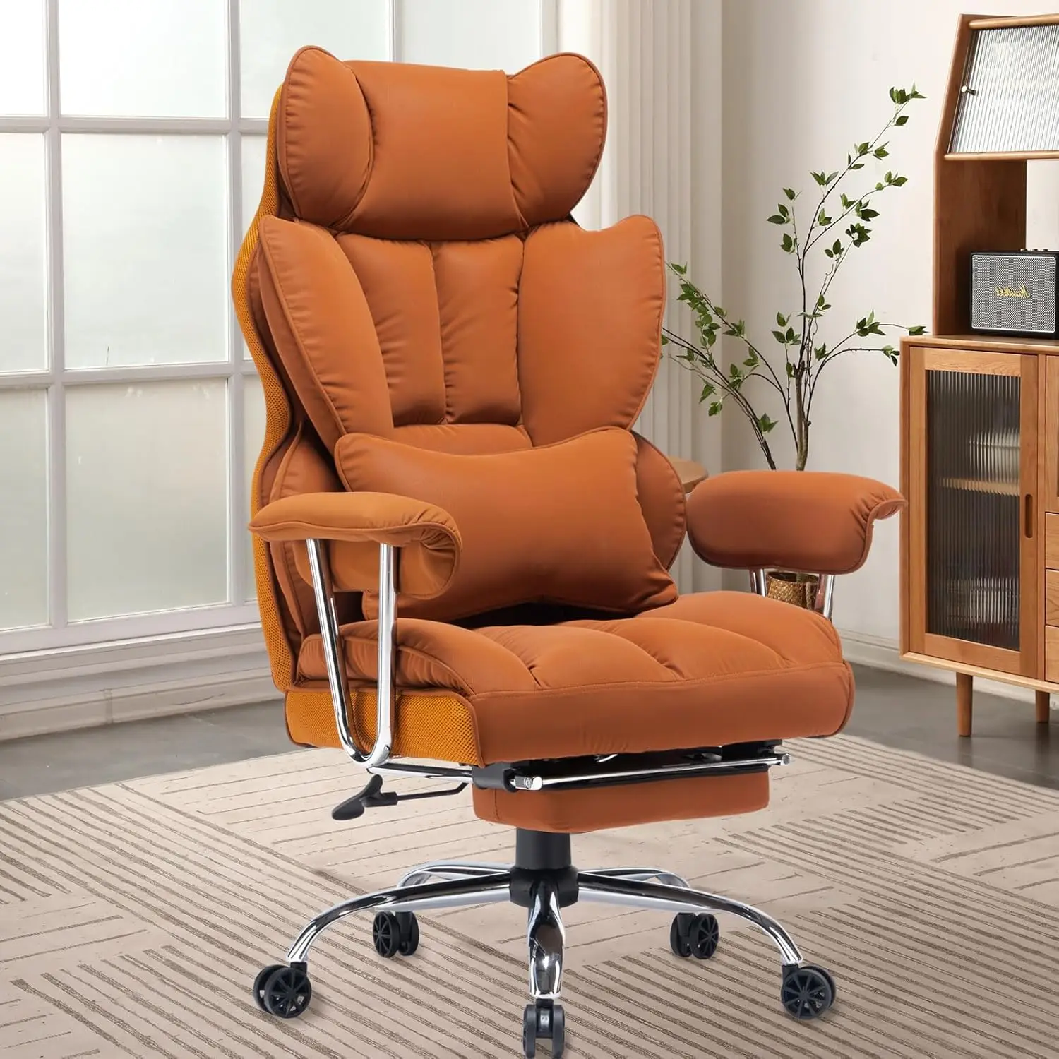 Efomao Executive Office Chair for Heavy People, High Back Computer Chair with Foot Rest, Height Adjustable PU Leather Office Cha