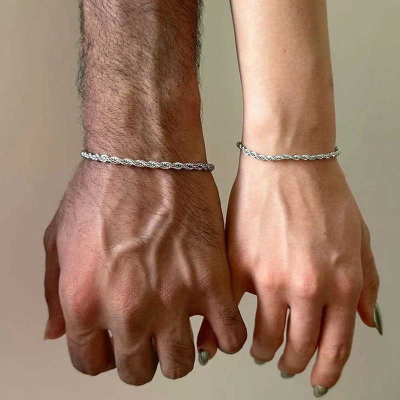 2Pcs Versatile Trendy Twisted Rope Chain Couple Bracelets For Women Men Fashion Simple Bracelet Set Jewelry Accessories Gift