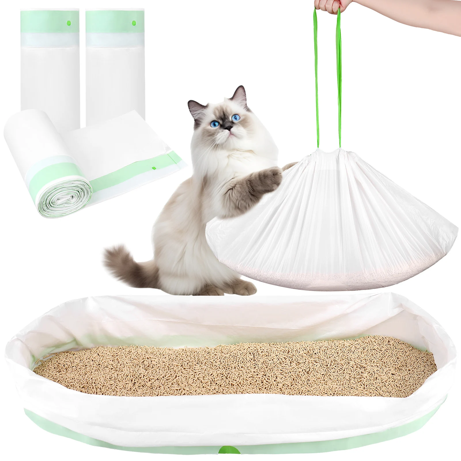 48 Pcs Cat Litter Tray Liners 43 X 94 CM Cat Litter Liners With Drawstring Scratch Resistant Litter Pan Liners Leak Proof Liner