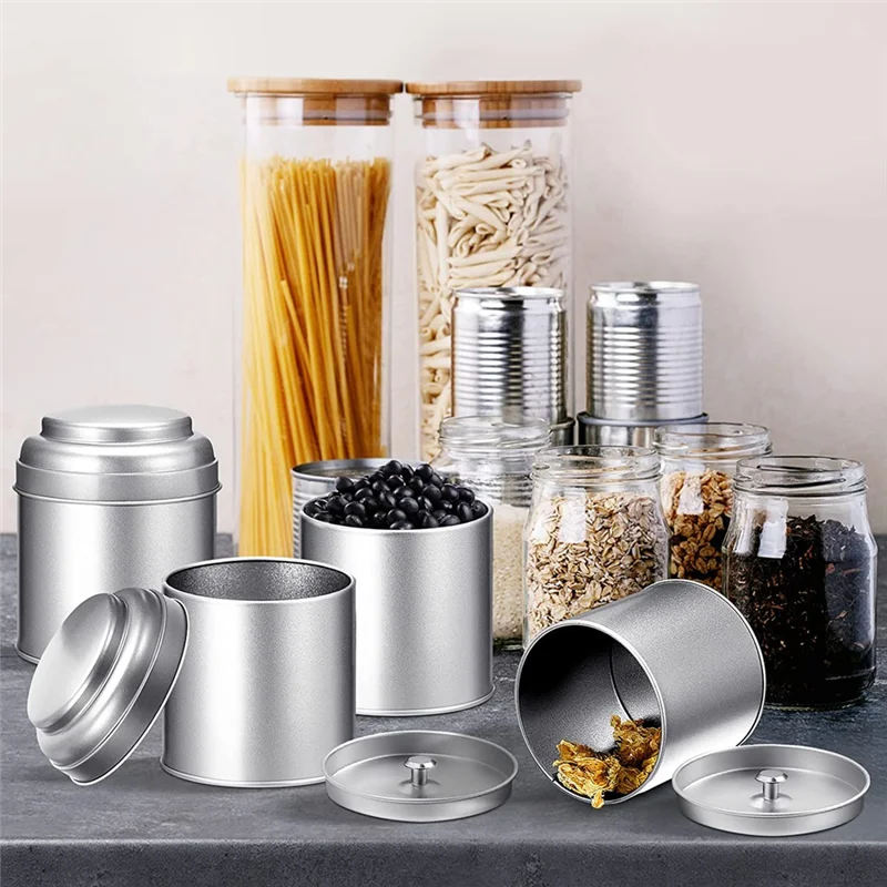12 قطعة علبة الشاي القصدير مع غطاء مزدوج محكم الغلق 8 أوقية علبة القصدير المستديرة علبة شاي المطبخ الصغيرة ورقة فضفاضة