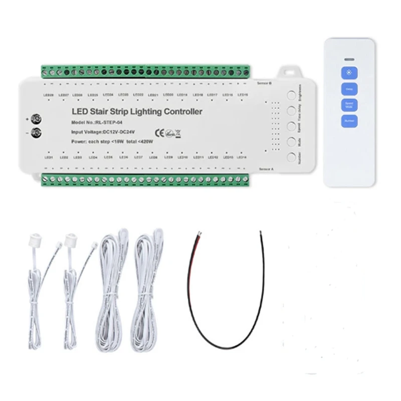 A26I-28 Steps Stair Lighting Controller With PIR Motion Sensor 28 Channels Stair Strip Dimmer DC12V 24V For Home Staircase