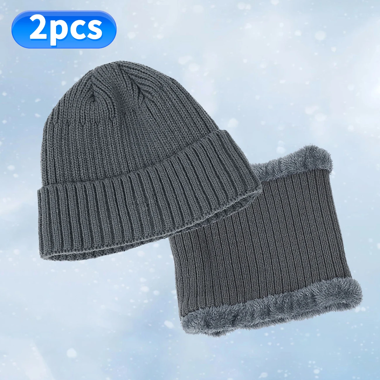 2 шт./компл., мужская теплая шапка-бини, шарф, комплект, мягкая толстая вязаная шапка на флисовой подкладке, теплая зимняя шапка, утепленная шапка с черепом