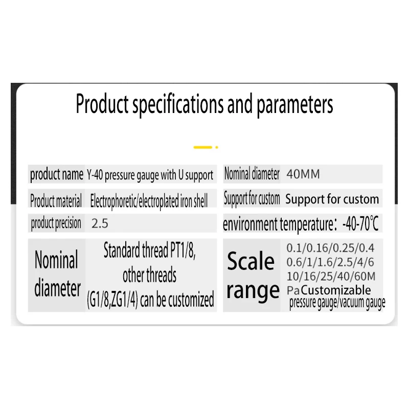 Pressione pneumatica aria Y-40 50 60ZU manometro SFF assiale con manometro montato su staffa