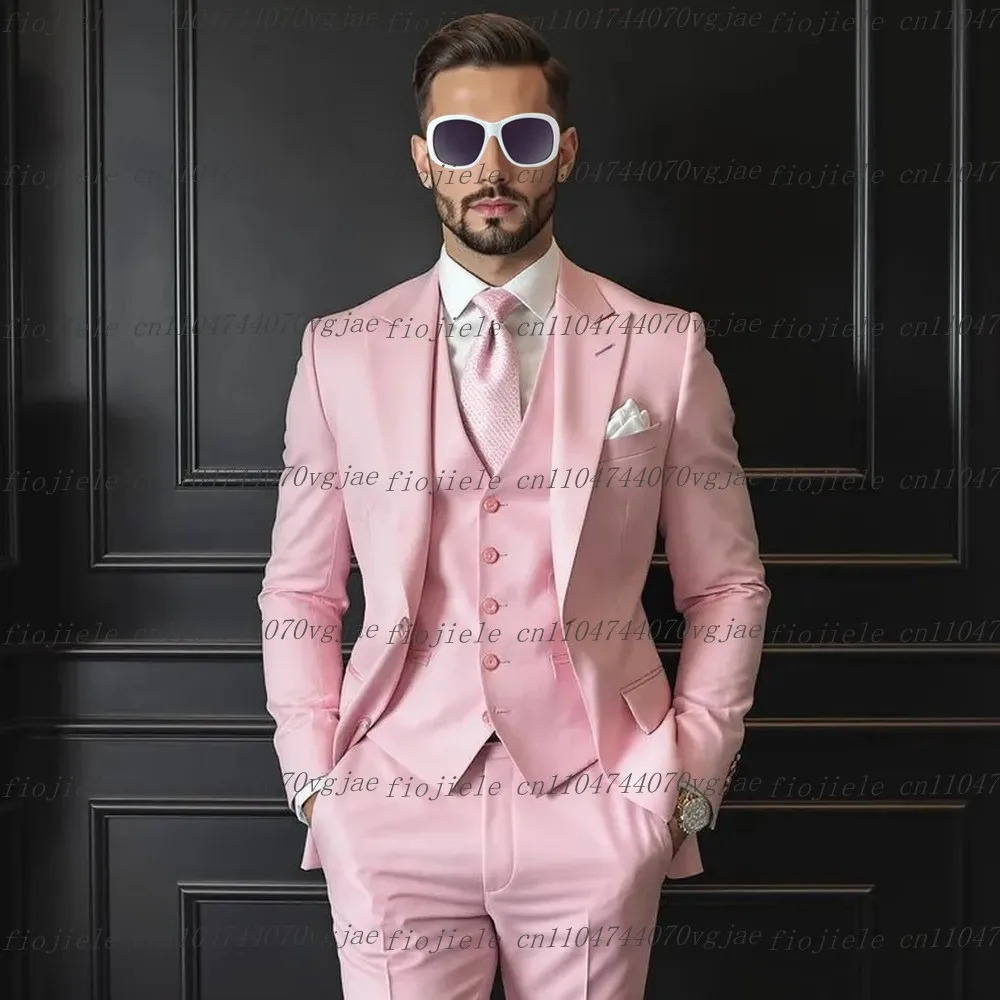 

Розовый мужской костюм для торжественных случаев, свадебная вечеринка, жених, жених, деловые мужские смокинги, комплект из трех предметов на заказ, куртка, жилет, брюки