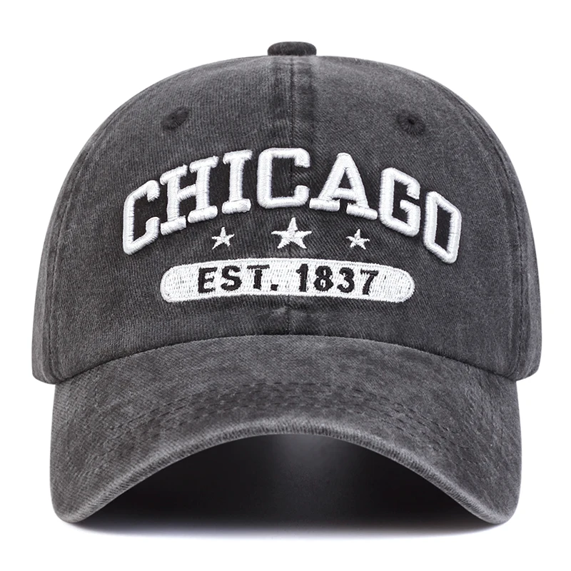 Unisex CHICAGO Brief Stickerei Waschen Baseball Caps Frühling und Herbst Outdoor Einstellbare Casual Hüte Sonnenschutz Hut Sport Kappe – Detail 3