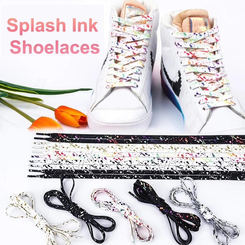 Schuhbänder für Sneaker, flach, mit Goldprägung, Tintenfleck-Druck, bunte Schuhbänder mit Tintenfleck-Motiv, handbemalte Basketball-Schuhbänder für AF1. – Detail 4