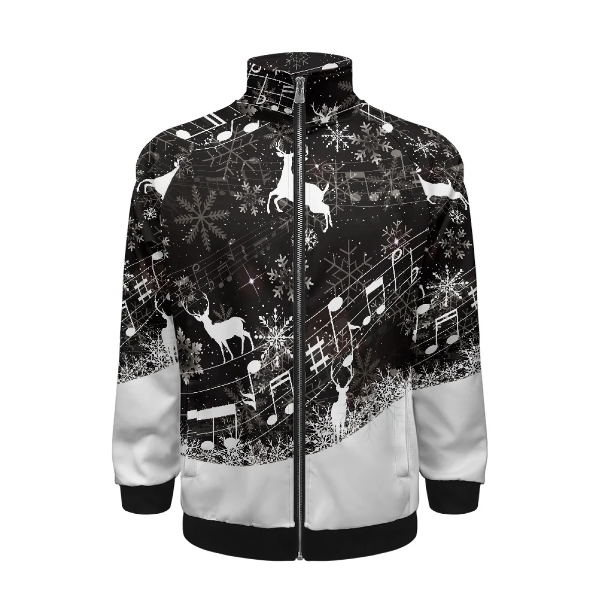 

Noisydesigns Christmas Deer Print Snowflake Men's Stand Collar Raglan Sweatshirt Jacket Warm Zipper Tops Outerwear Dropshipping