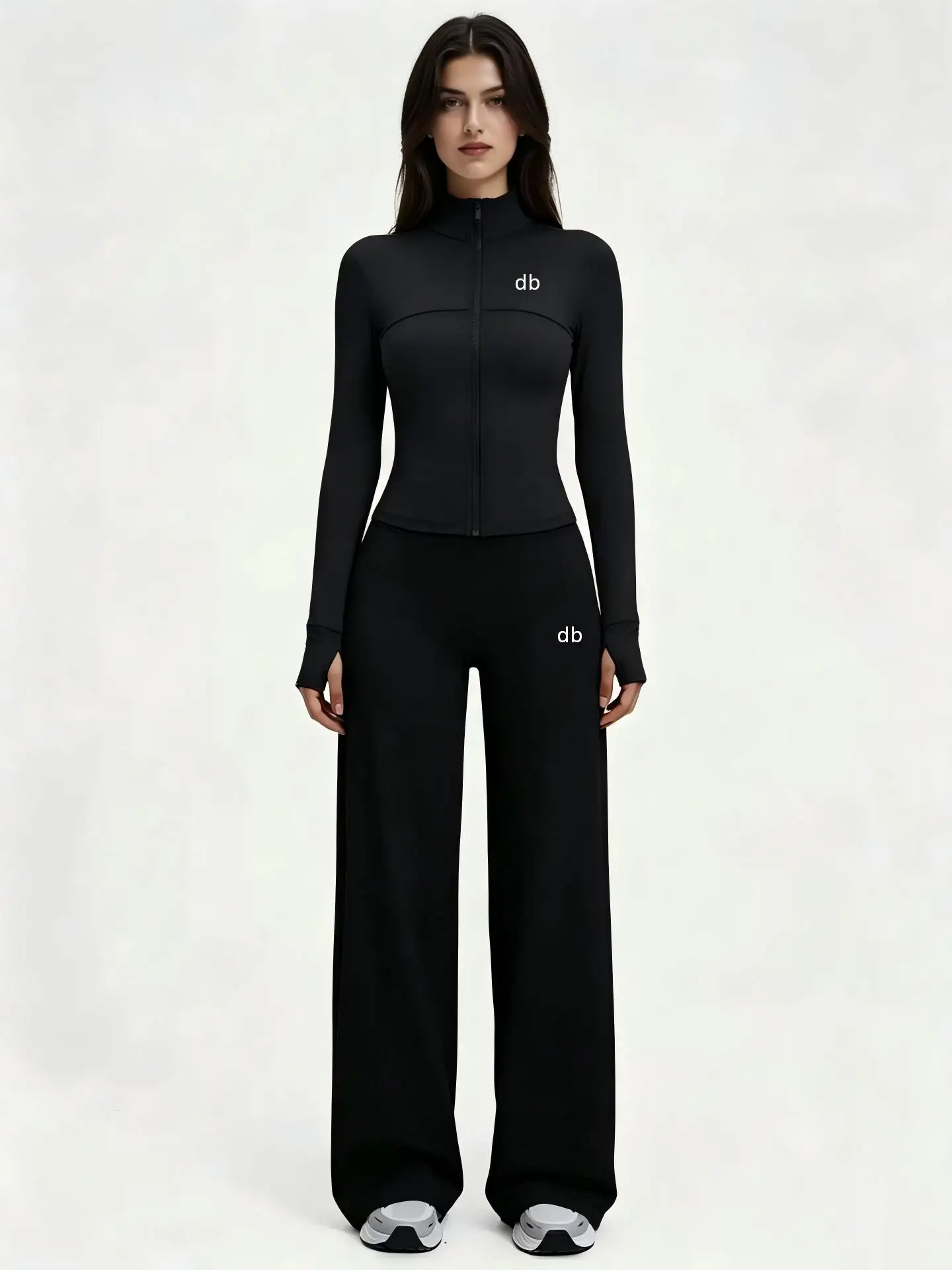 Women's sportswear set - casual jacket, high-waisted hip-raising wide-leg pants set, outdoor sports and fitness set