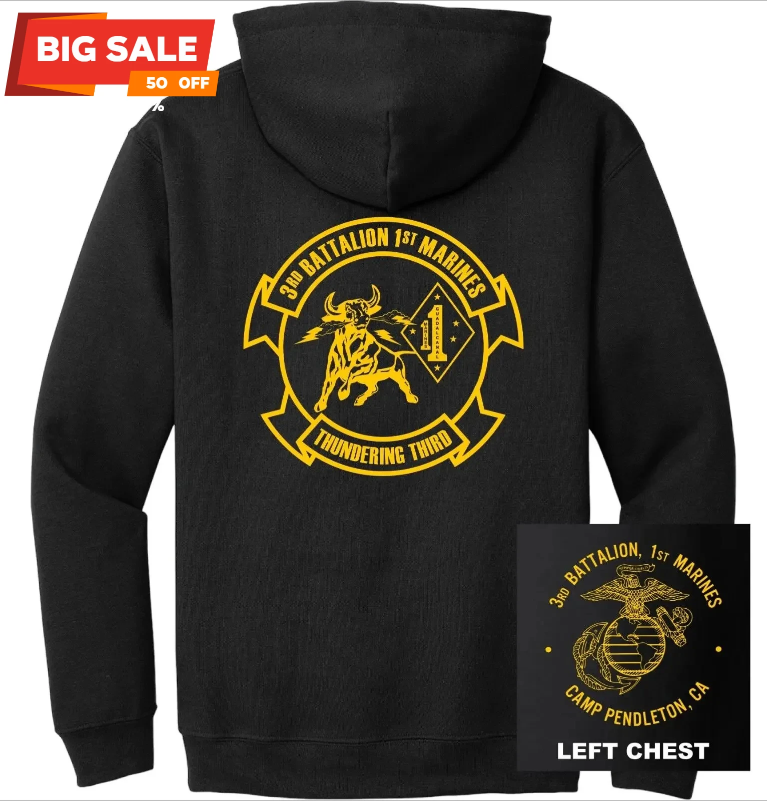 

US Marine Corps - 3rd Battalion, 1st Marines Regiment Pullover Hoodie 100% Cotton Comfortable Casual Mens Sweatshirts Streetwear