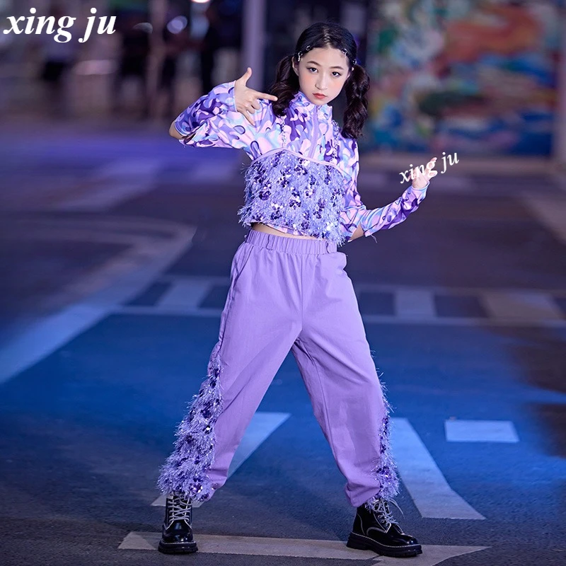 Nuovi bambini Jazz Dance Costume Ragazza Street Dance Sling Vest Top con cerniera Pantaloni patchwork di moda Bambini Hip Hop Stage Show Wear