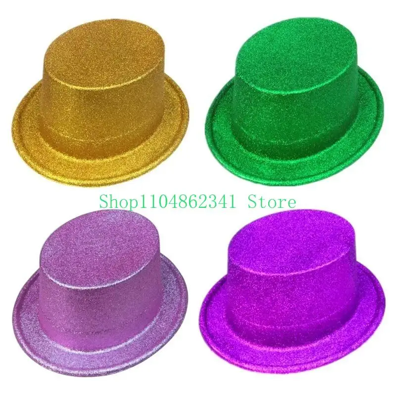 5ASD ระยิบระยับผงหมวกหมวก Fedora Sparkling พลาสติกแบนหมวกแบน panama หมวกเต้นรำปาร์ตี้เครื่องแต่งกาย accessorie