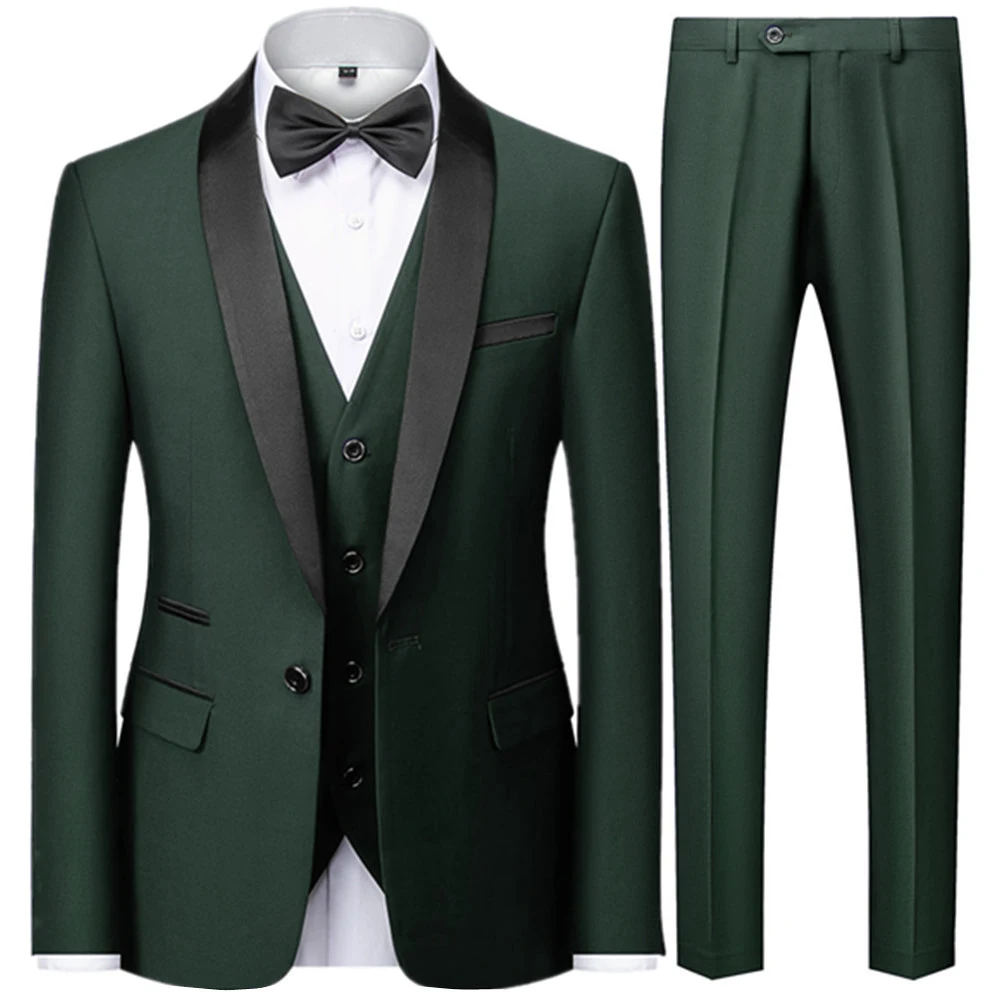 Suit Coat Pants Vest 3 Pcs Set / 2023 Fashion Men\'s Casual Boutique Business Wedding Groom Dress Blazers Jacket Trousers