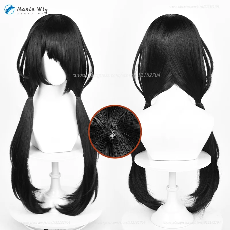 Anime Tokisaki Kurumi parrucca Cosplay 80cm lungo nero parrucche da donna resistente al calore capelli sintetici parrucche per feste di Halloween + cappuccio per parrucca