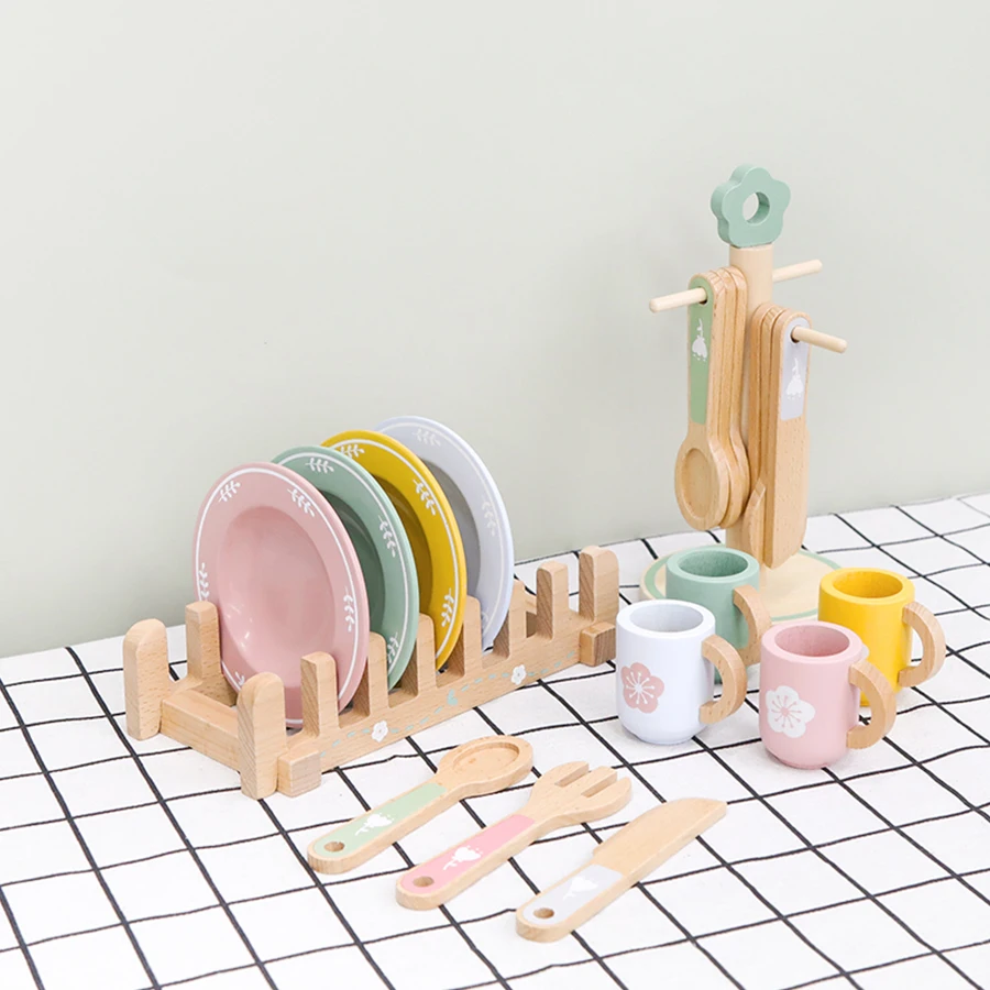 Wooden New Kids Kitchen Toy Set Wood Tableware Set Toy Baby Role Play Educational Cosplay Preschool Toy For Children Gift