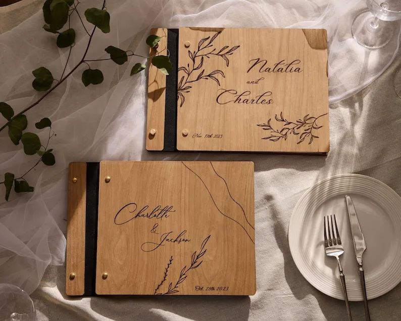 Wooden Wedding Guest Book Personalized Laser Engraved Wedding Decor Perfect for Photos and Heartfelt Messages Photo Album