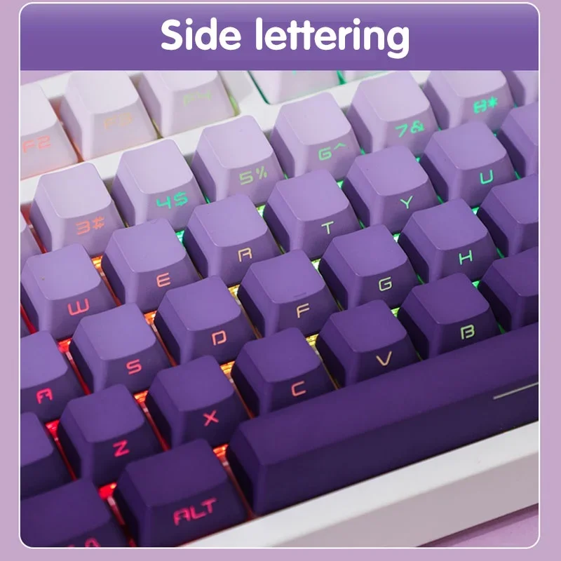 Imagem -03 - Lilac Pbt Keycaps Fonte Transmite Luz Oem Perfil Branco e Roxo Gradiente Cor Keycap Conjuntos