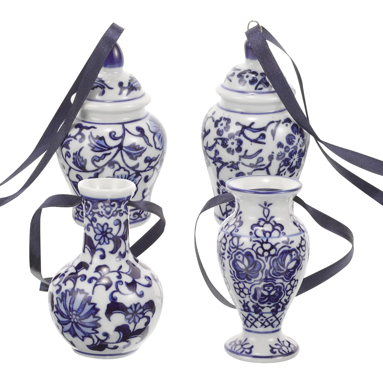 

4 шт., синие и белые керамические подвески в виде банок, праздничный домашний декор автомобиля, изысканное мастерство, украшения для банок, керамические банки