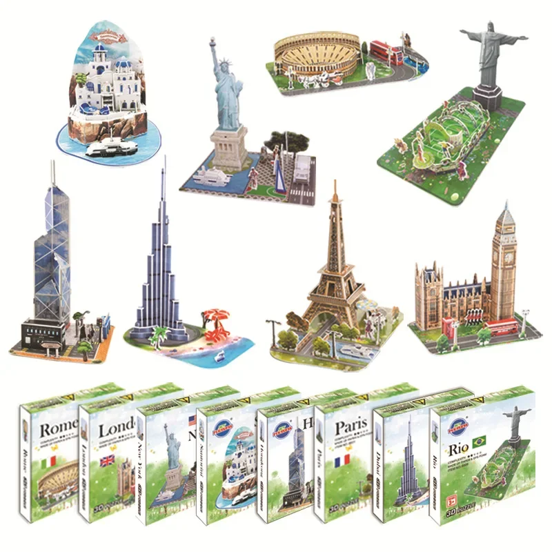 HongKong Bank of China Tower London Big Ben Santorini House Rome Colosseum 3D Puzzle Paper DIY Toy Birthday Christmas gift 1pc