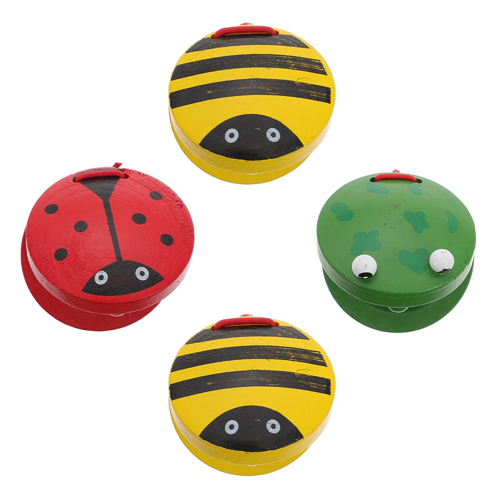 4 Pcs Toy Cartoon Animal Castanets Preschool Childrens Toys Rhythm for Kids Wooden Music Percussion Instruments