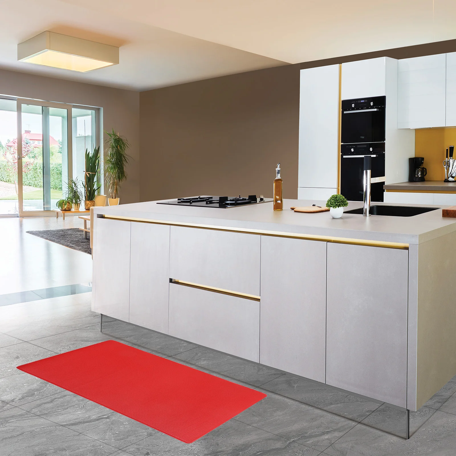 

PVC Anti skid Kitchen Mat 45x75cm 8mm Thick Red Slow Rebound Washable Non slip Floor Rug for Kitchen Dining Room Practical