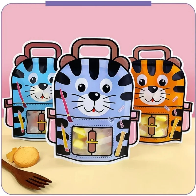 

50PCS Plastic Kindergarten Cartoon Ziplock Packaging Bag DIY Snack Candy Biscuit Child Birthday Gifts Portable Window Pouches