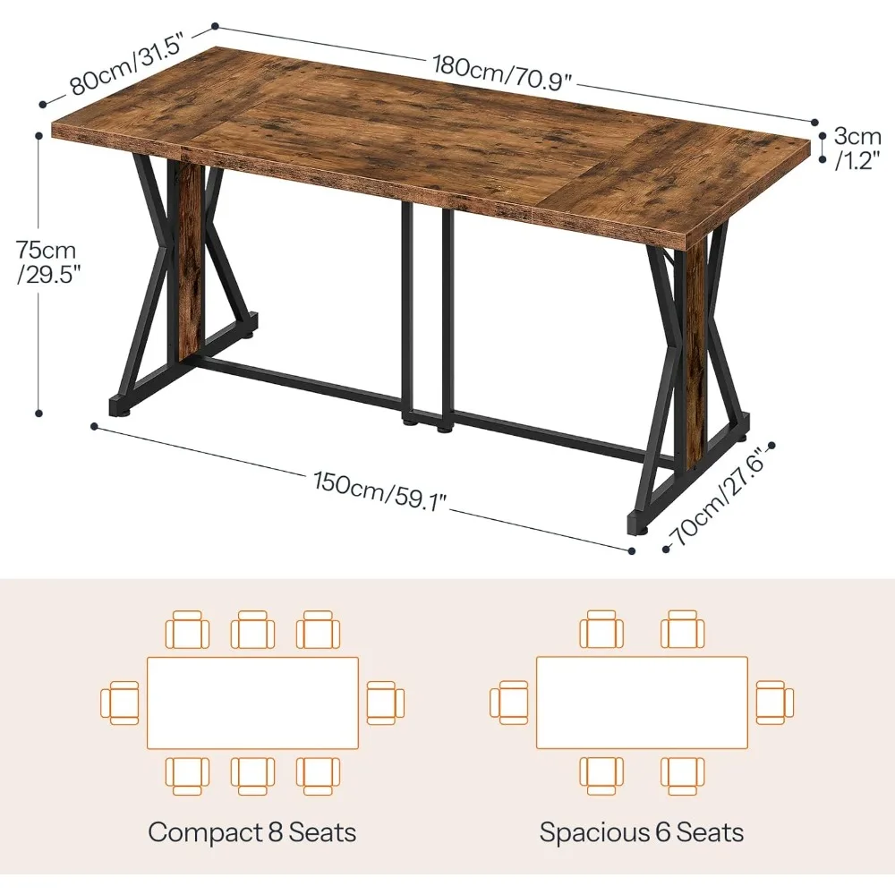 طاولة طعام، طاولة غرفة طعام للمطبخ مقاس 70.9 بوصة بإطار معدني قوي، أثاث مستطيل بأرجل شديدة التحمل وخشبية #5