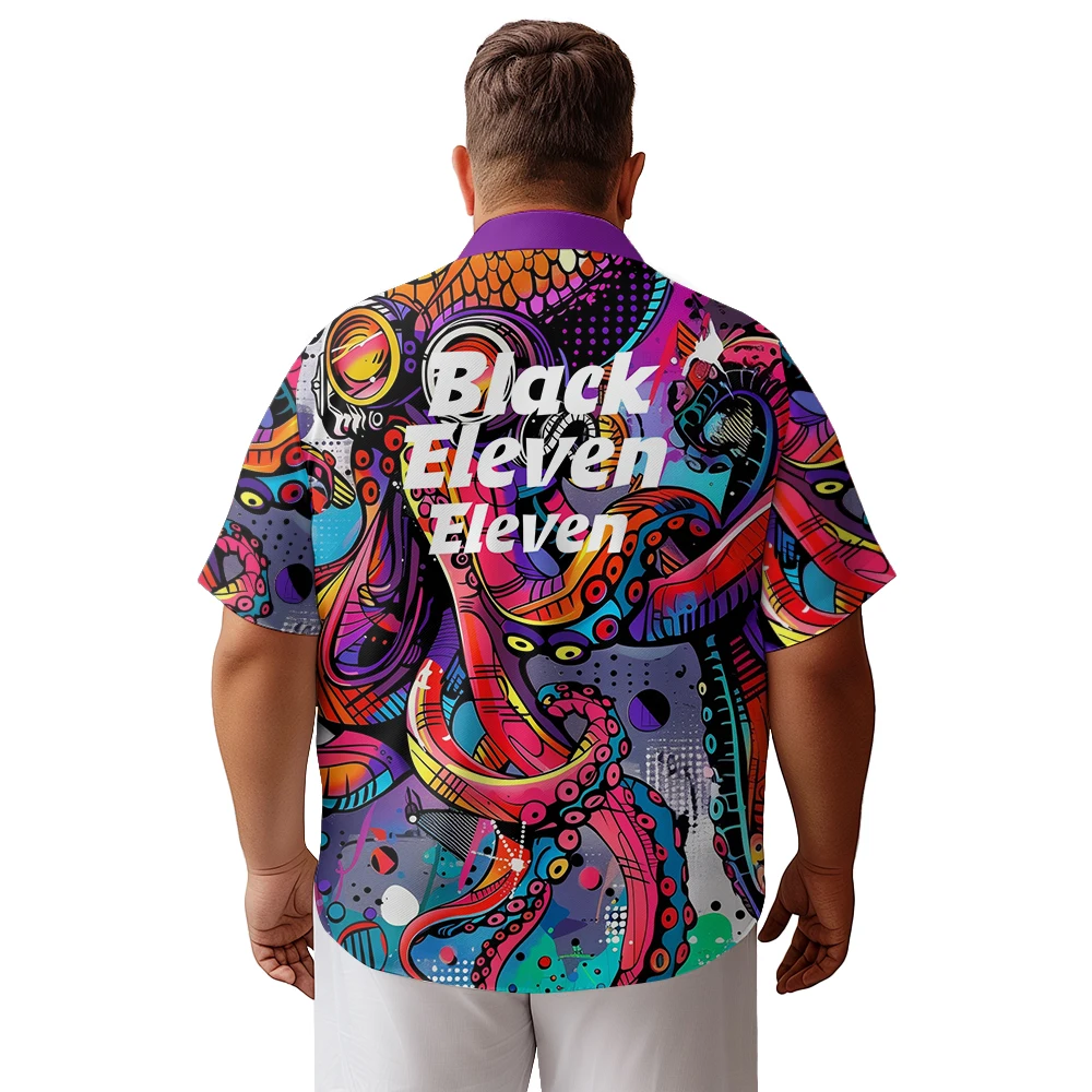 2024 new  Men's shirts plus size Halloween mechanical deep sea octopus printed clothing casual short-sleeved