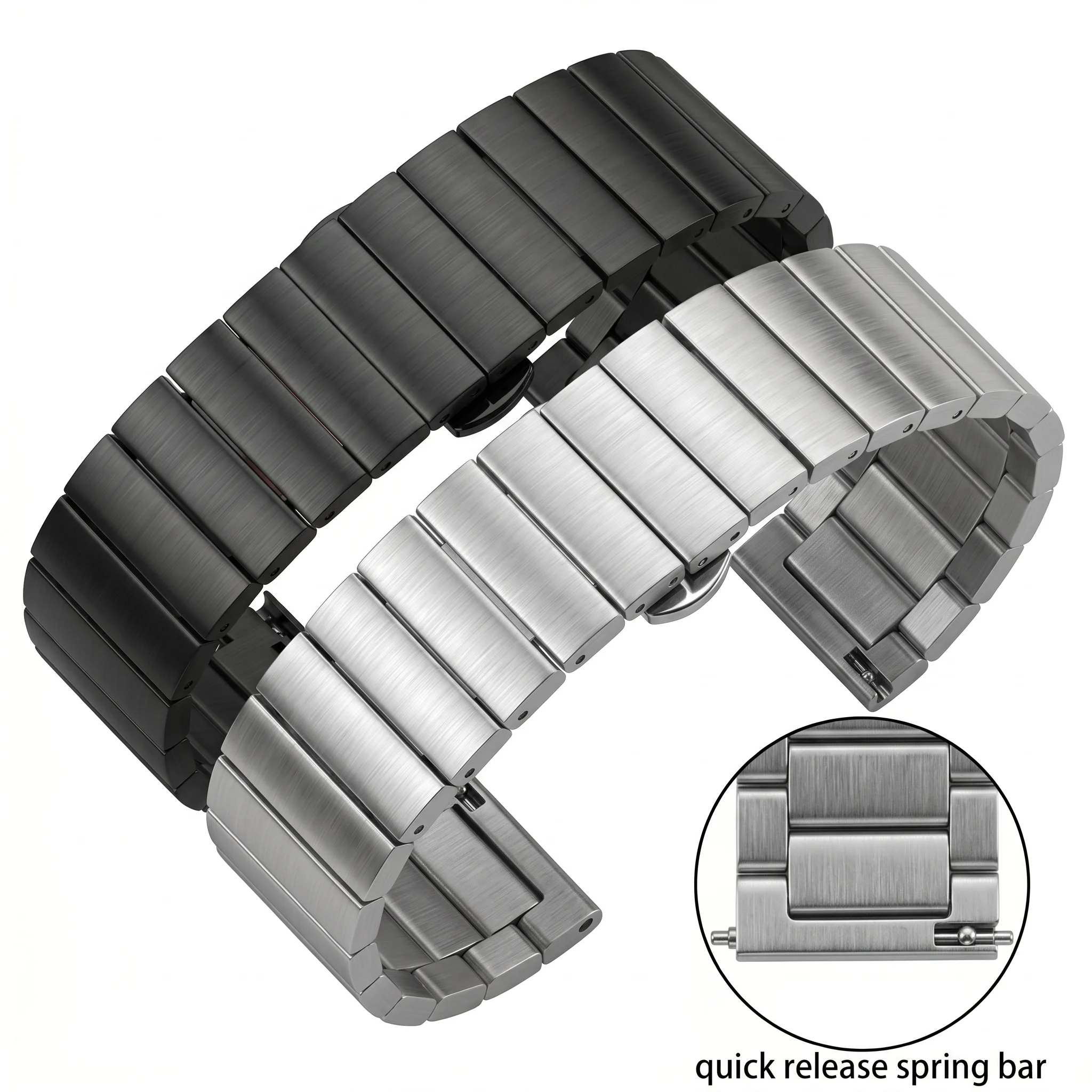 Solid Stainless Steel Watch Band 16mm 18mm 20mm 22mm Quick Release Silver Black Brushed Metal Bracelet Strap