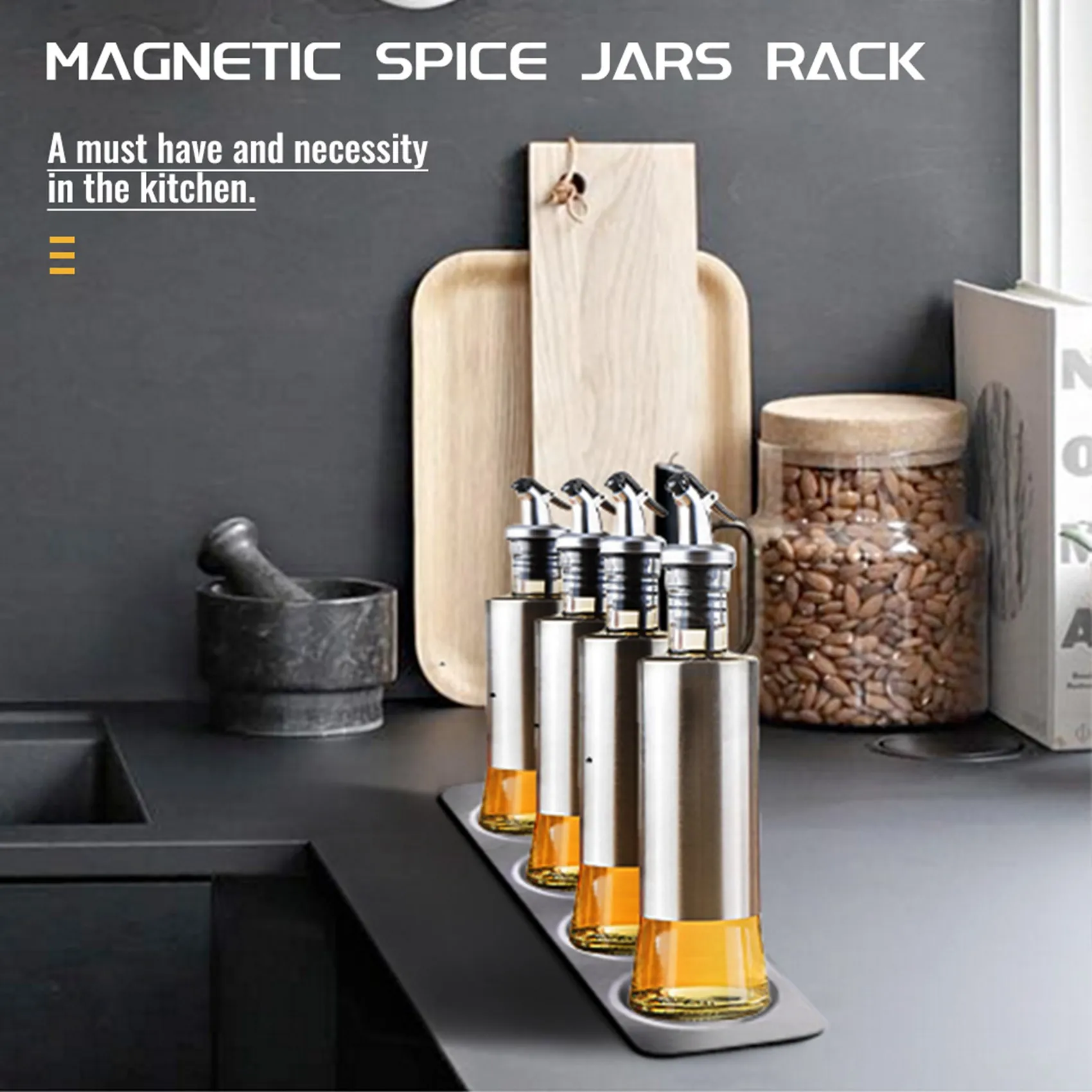 Magnetic Spice Jars Rack Stainless Steel Spice Jars Wall Plate Base Wall Mounted Base For Magnetic Spice Tins-A27R