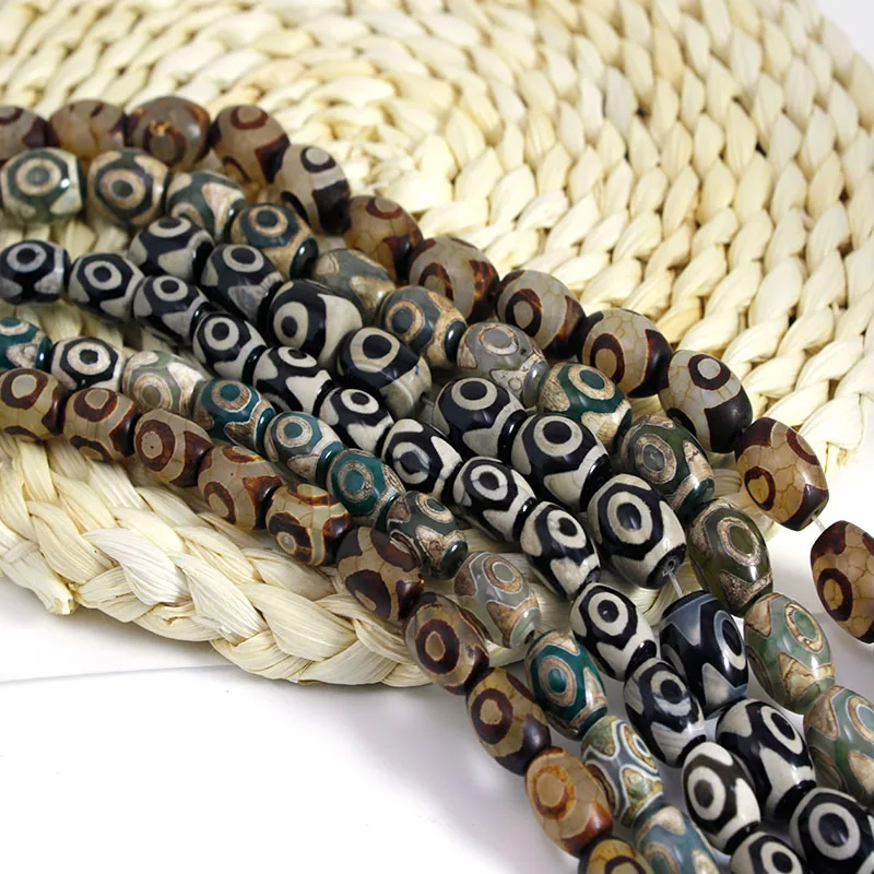 5 Stück Natursteinperlen Vintage 3 Augen DZI Achate Oval Lose Distanzperlen für Schmuckherstellung DIY Armband Halskette Zubehör – Detail 3