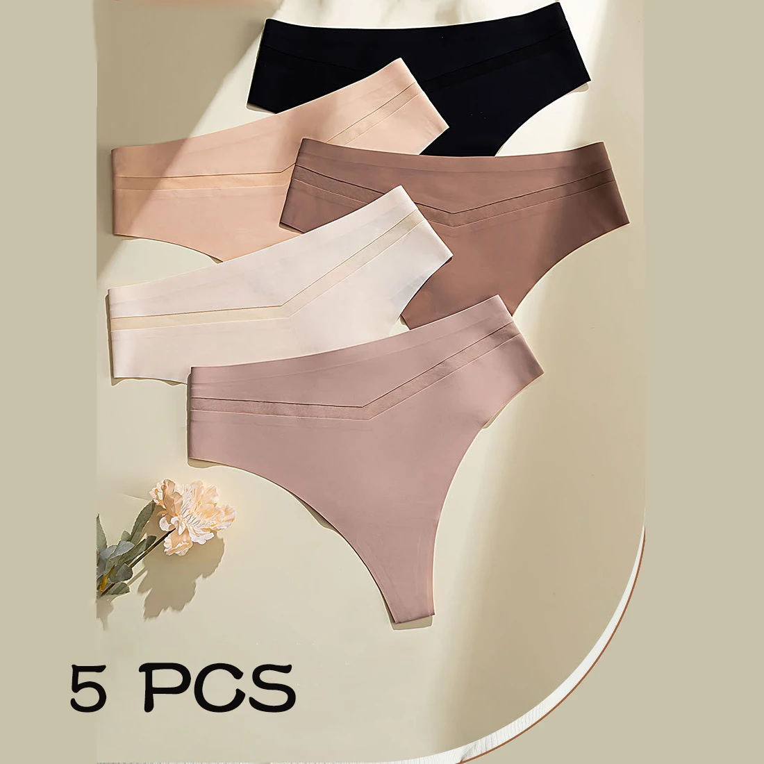 

5 PCS Girl's Thong Ice Silk Sports T-Pants Mid-Waist Traceless Women's One-Piece Women's Sexy Underwear V-Mesh Yoga
