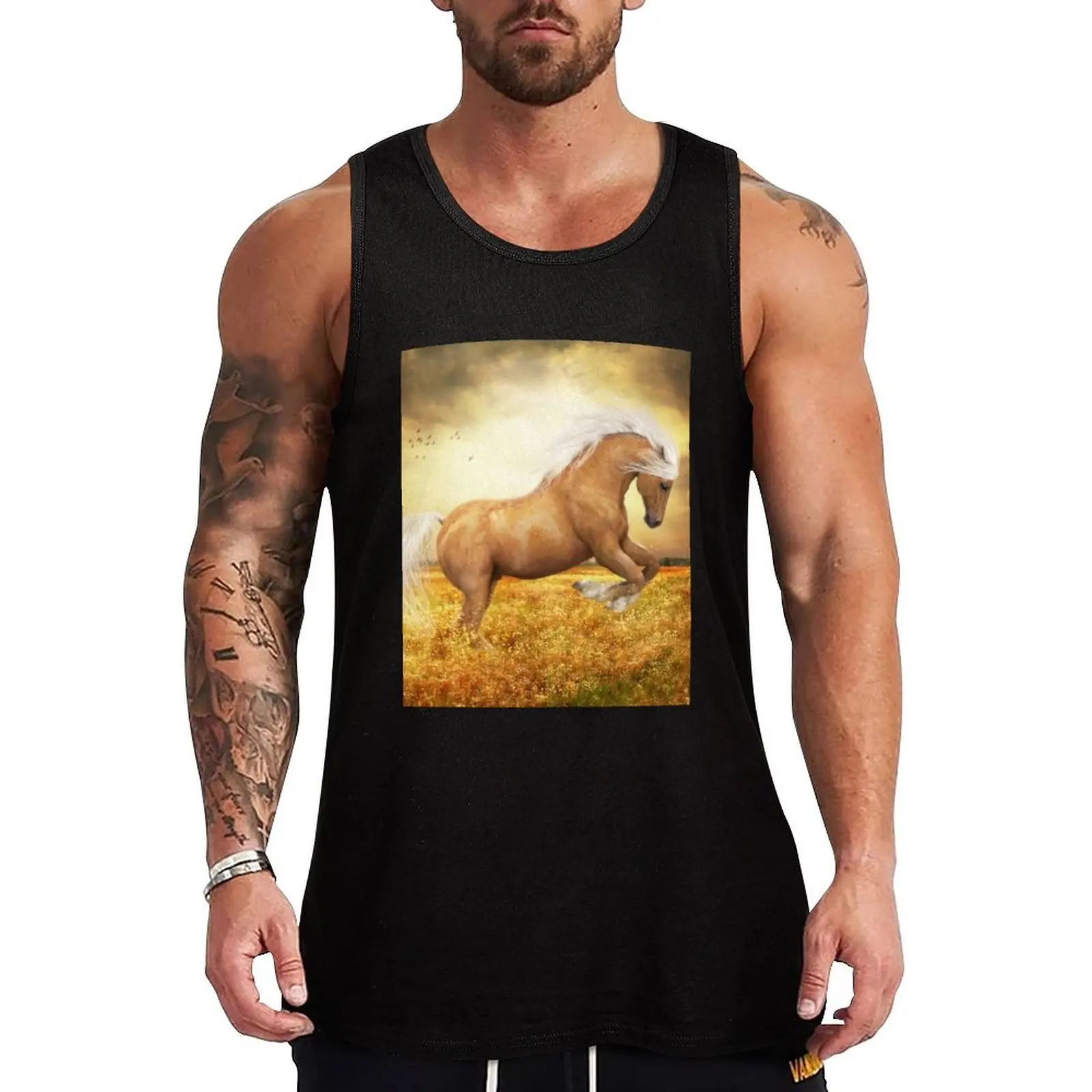 Camiseta sin mangas Palomino Horse Sundance, camiseta sin mangas lista para hacer ejercicio, camiseta deportiva que absorbe la humedad