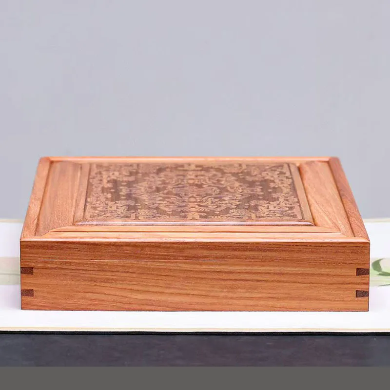 Myanmar pear wood carving flower Pu'er tea storage box open tea tray tea cake sub tea tray solid wood pry tea tray dismantling t