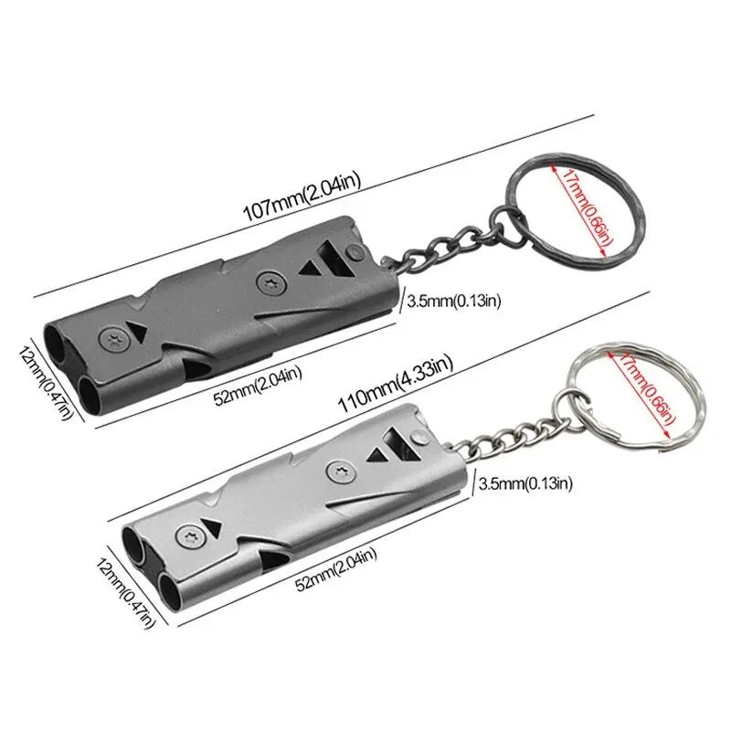 Survival Whistle Dual-tube Sonic Boom Whistle Outdoor Distress Stainless Steel High-frequency Lifesaving High-decibel Whistle