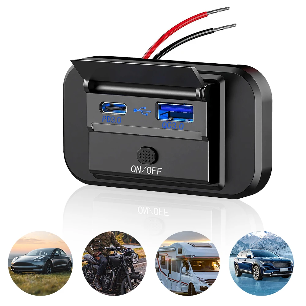 

12V/24V RV USB Outlet PD3.0 QC3.0 Automotive Car USB Socket Charger Power Adapter for RV Marine Boat Bus ATV Motorcycle