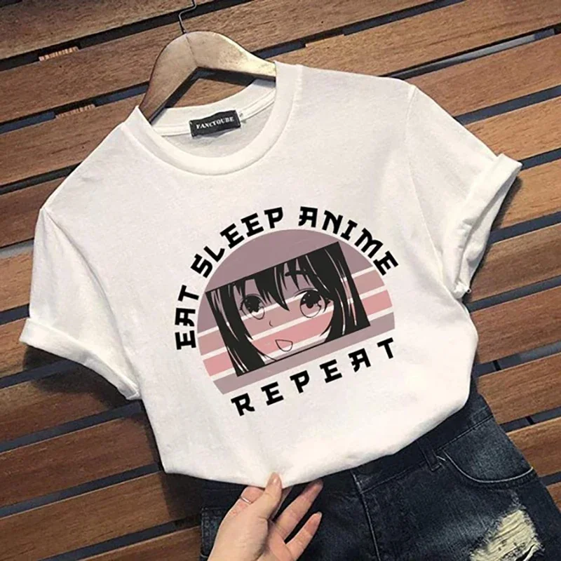 New Women's Cute Anime Lovers Harajuku Pattern Printed T-Shirt Casual Comfortable Round Neck Anime Short Sleeve Shirt