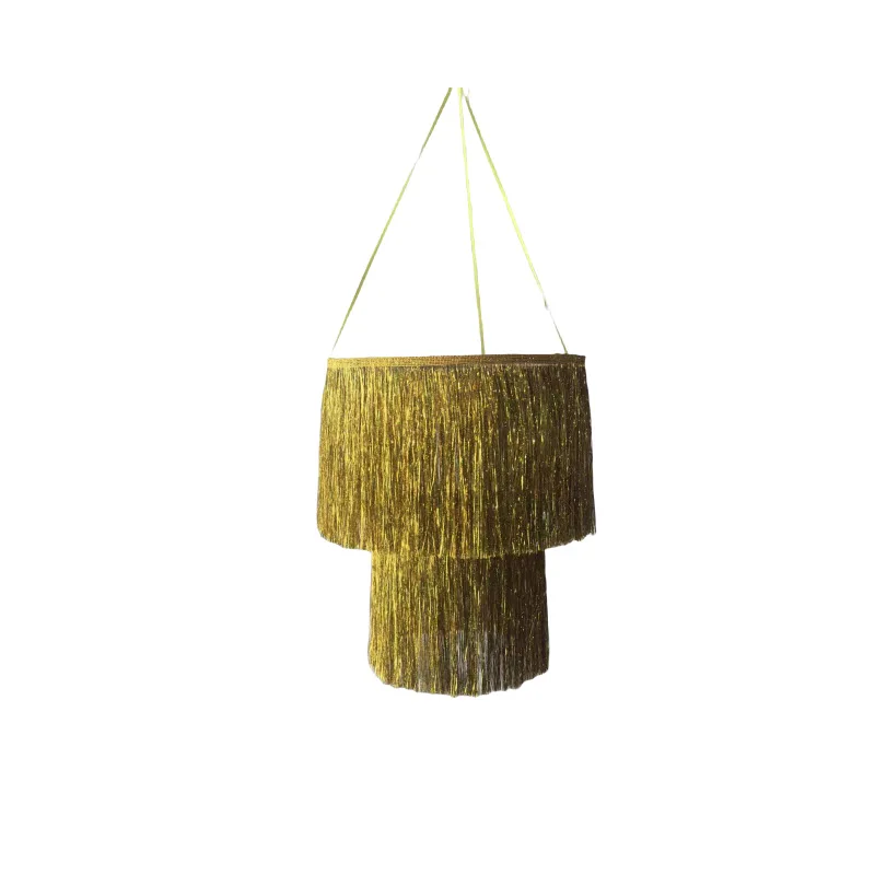 2-Layer Gold Silver Tassel Hanging Lampshade Chandelier Lantern for Birthday Wedding Party Home Hotel Hall Bar Ceiling Decoratio view 2