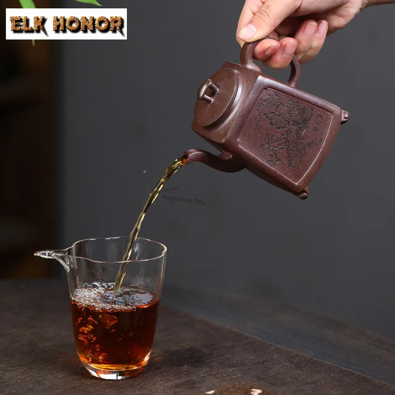 300ml Ancient Yixing Purple Clay Teapots Handmade Clear Portrait Pot Raw Ore  Mud Kettle With Infuser Zisha Tea Set Drinkware