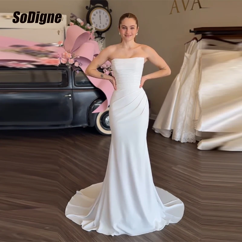 

SoDigne Mermaid Satin Wedding Dresses 2026 Sleeveless Strapless Bridal Dress Beach Long Wedding Gown Robe De Mairee Customized
