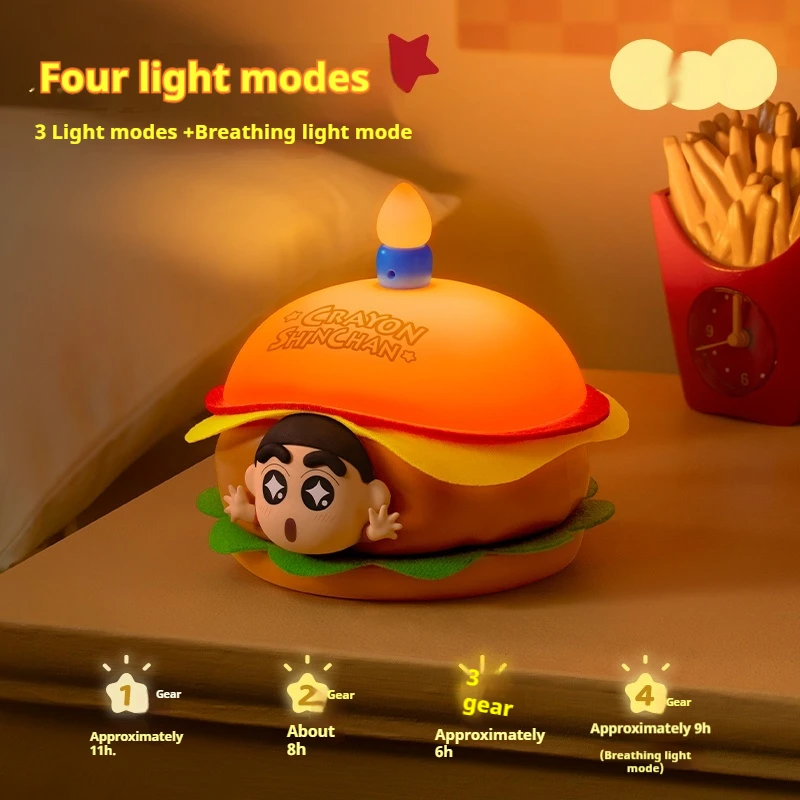 

New Crayon Shin-Chan Hamburg Nightlight Atmosphere Bedside Lighting Cute Desktop Ornament Trend Toy Figure Children Birthday Gif