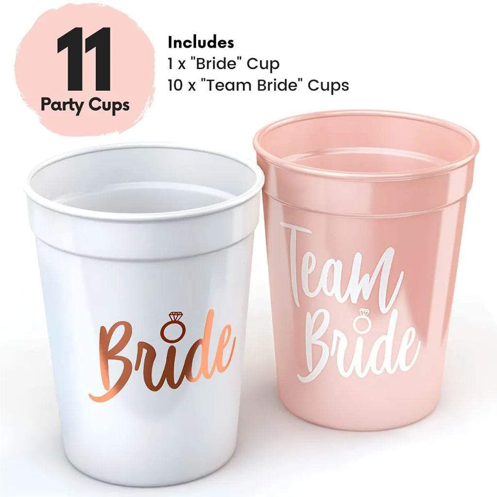 1/6Pcs Rose Gold Team Brides Plastic Drinking Cups Bachelorette Party Bridal Shower Gift Hen Party Decoration Wedding Supplies