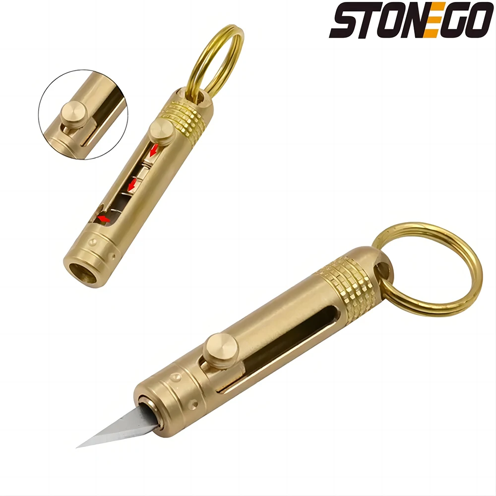 Brass Mini Paper Knife - Key Chain, Portable Outdoor Knife, Art Knife with Brass Handle and Steel Blade