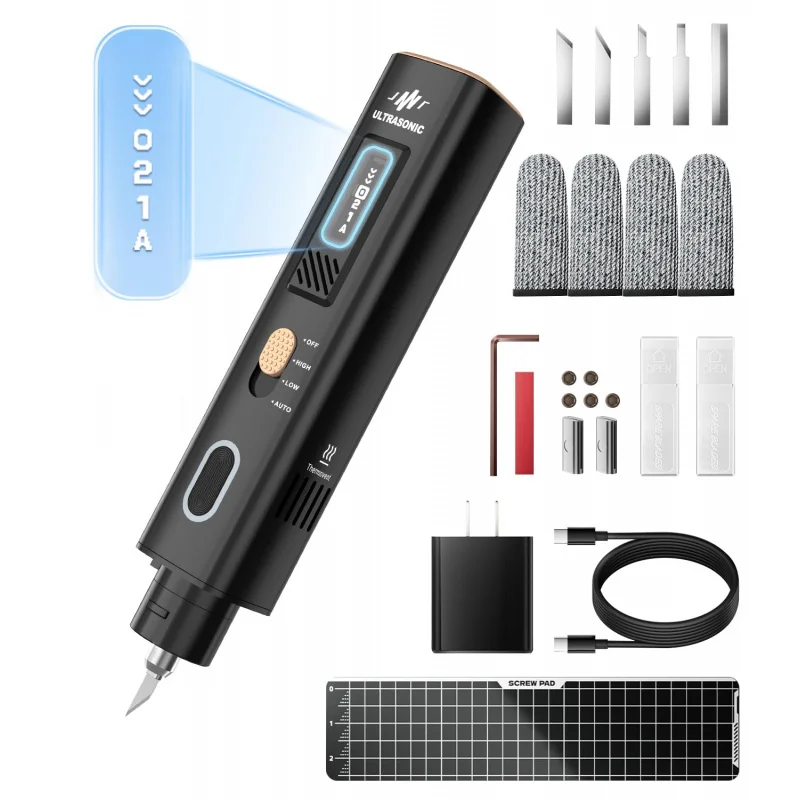 40kHz Ultrasonic Cutting Knife: 35W Handheld Ultrasonic Knife, Belt 50 Blades and OLED Display Screen - Knife Is