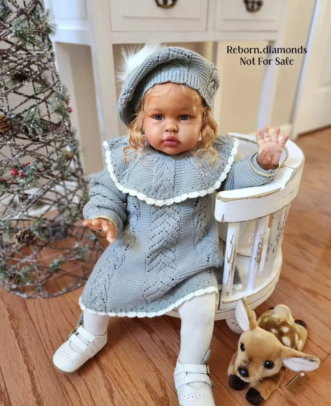 FBBD Customized Limited Supply 22inch Reborn Baby Ellie With Hand-Rooted Hair Already Finished Doll With Different dress