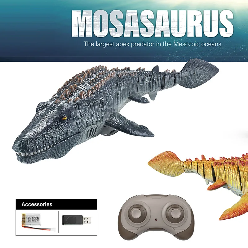 2.4G Remote Control Dinosaur For Kids Mosasaurus Diving Toys Rc Boat With Light Spray Water For Swimming Pool Bathroom Bath Toys