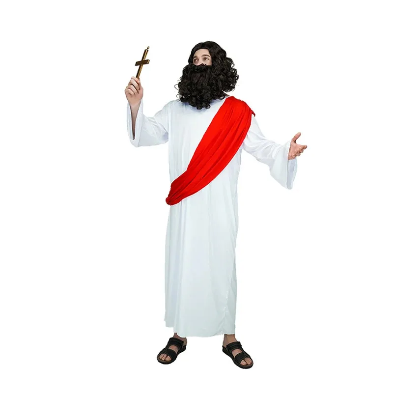 Disfraz de Halloween para hombre, disfraz de Jesús, bata larga blanca de Jesús, vestido elegante para hombres adultos, disfraces de fiesta de juegos de rol de Jesús